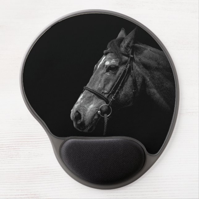 Horse Portrait Photo on Black Gel Mouse Pad (Front)