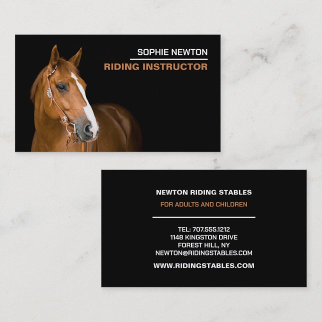 Horse Portrait, Riding Instructor, Academy Business Card (Front/Back)