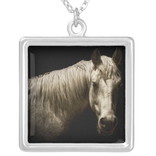 Horse Portrait VI Silver Plated Necklace (Front)
