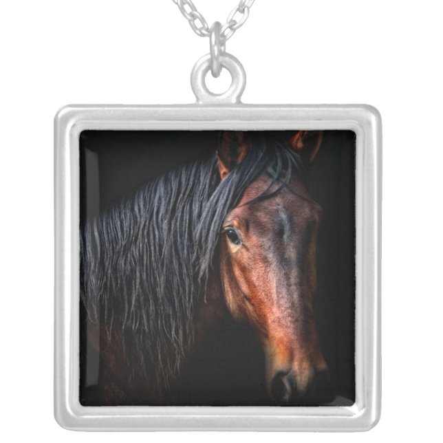Horse Portrait VII Silver Plated Necklace (Front)