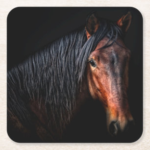 Horse Portrait VII Square Paper Coaster