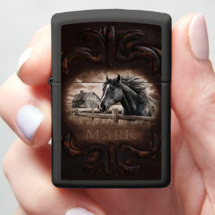 Horse Portrait With Barn Zippo Lighter