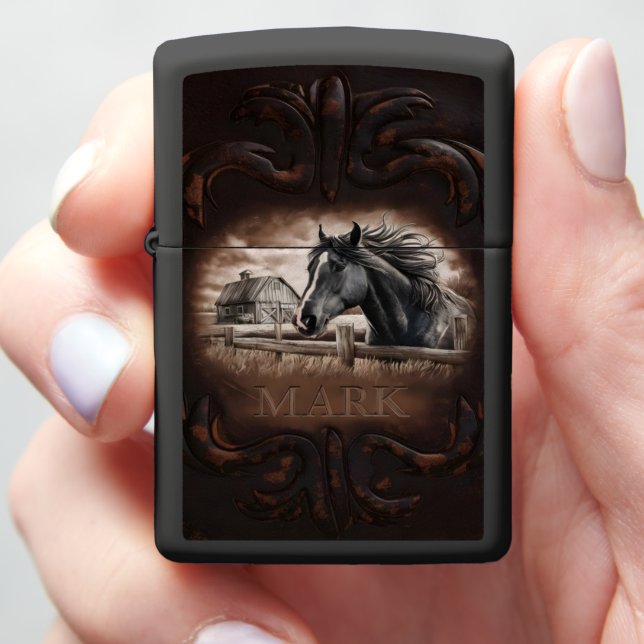 Horse Portrait With Barn Zippo Lighter (In Hand)