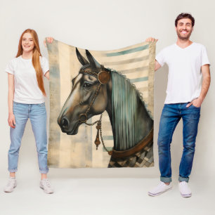 Horse Portrait with Ornate Bridle Fleece Blanket