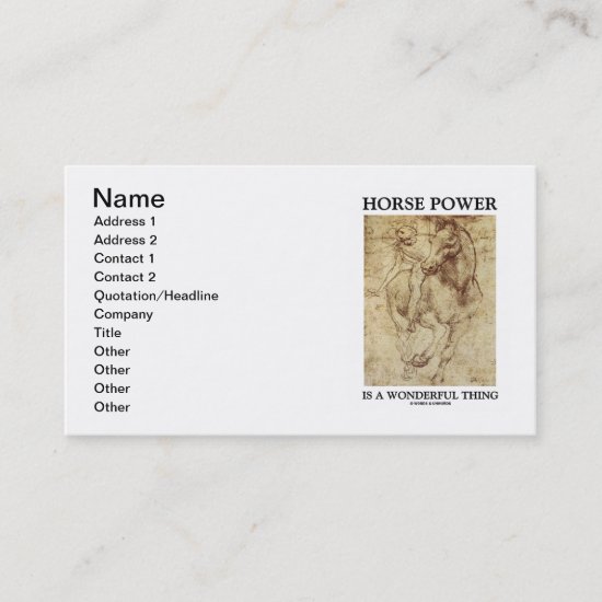 Horse Power Is A Wonderful Thing (da Vinci Horse) Business Card