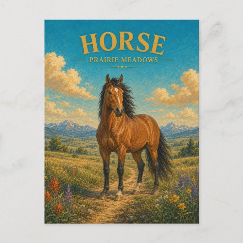 Horse Prairie Meadows Watercolor GeoSaga Postcard