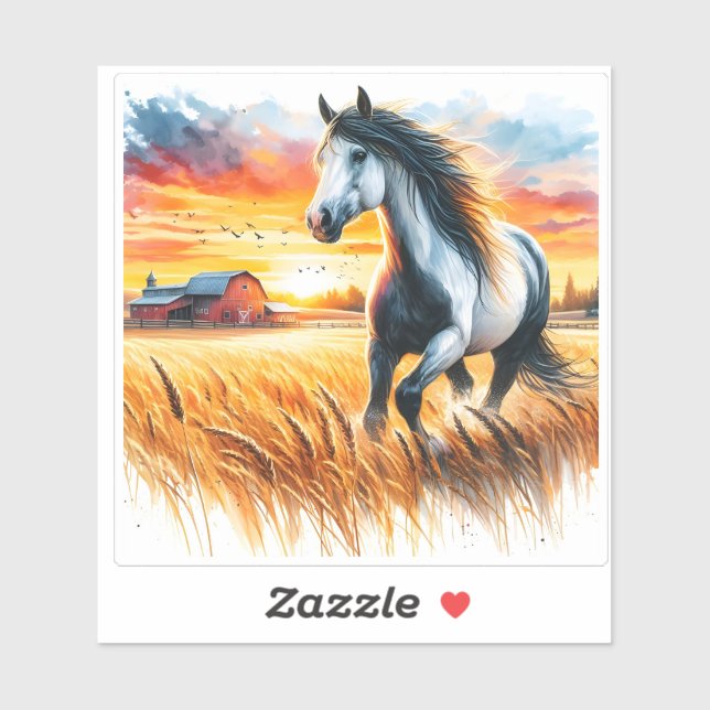 Horse Prancing in a Golden Field Sticker (Sheet)
