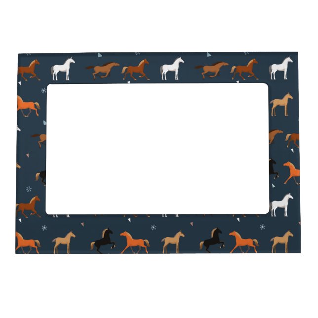 Horse Print Pattern, Boys Girls & Kids, Horse Gift Magnetic Frame (Front)