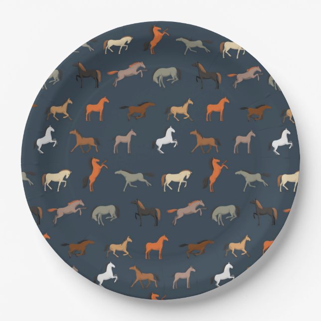 Horse Print Pattern, Boys Girls & Kids, Horse Gift Paper Plates (Front)