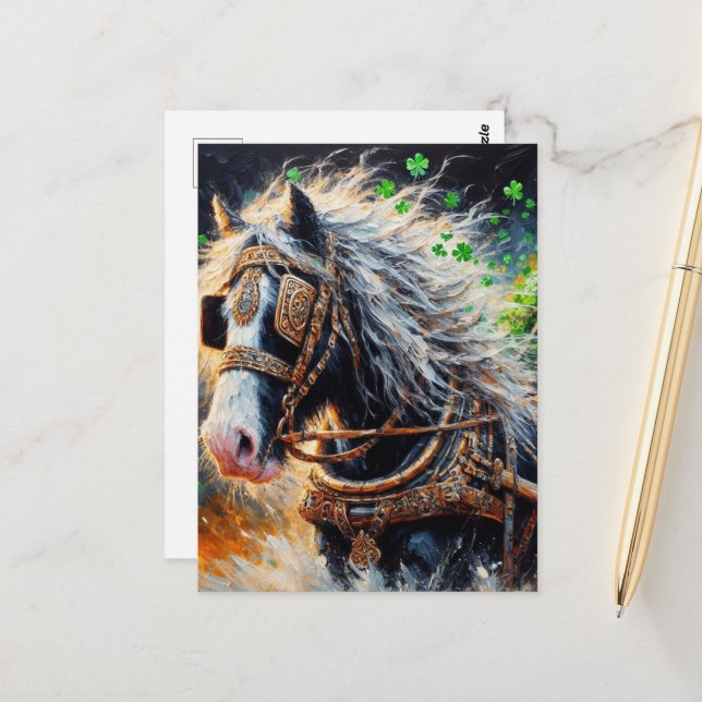 Horse Pulling a Load of Shamrocks Postcard (Front/Back In Situ)