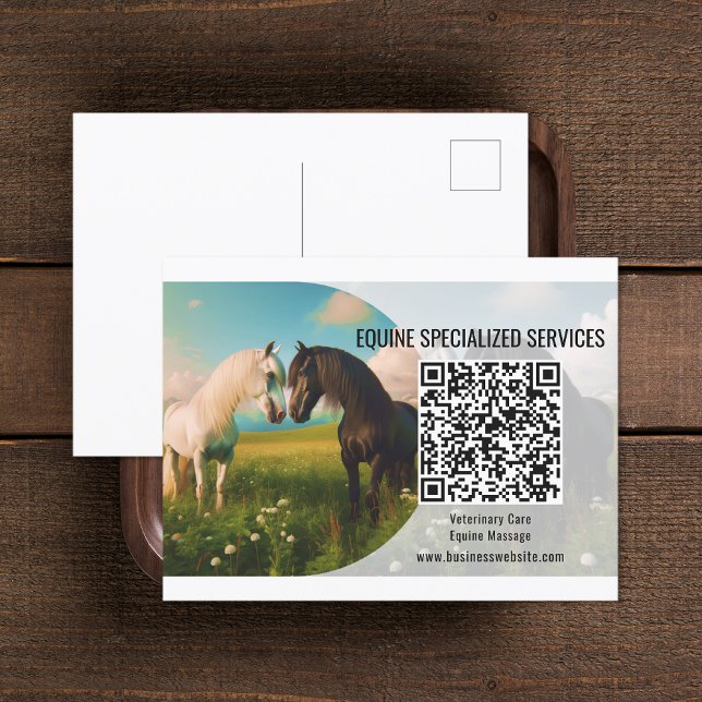Horse QR Code Business Postcard (Horse QR Code Business Postcard (front and back))