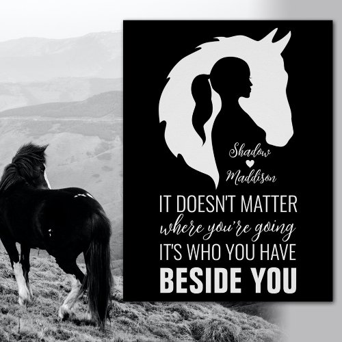 Horse quote horse and girl horse lover black poster