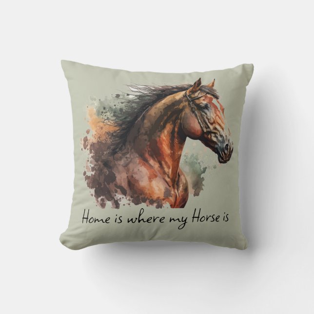 Horse Quote Watercolor Custom Photo Riding  Throw Pillow (Front)
