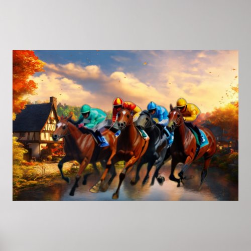 Horse Race in Village Art Panting  Poster