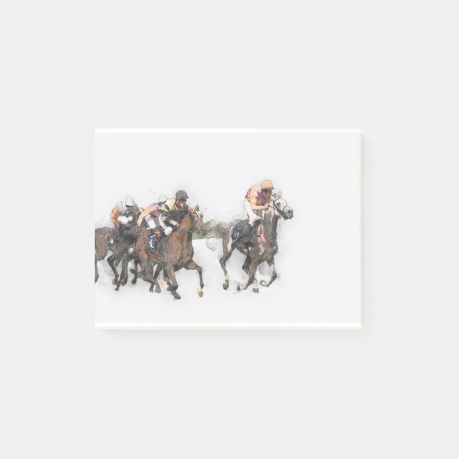 Horse race riding sport jockeys competition horses post-it notes (Front)