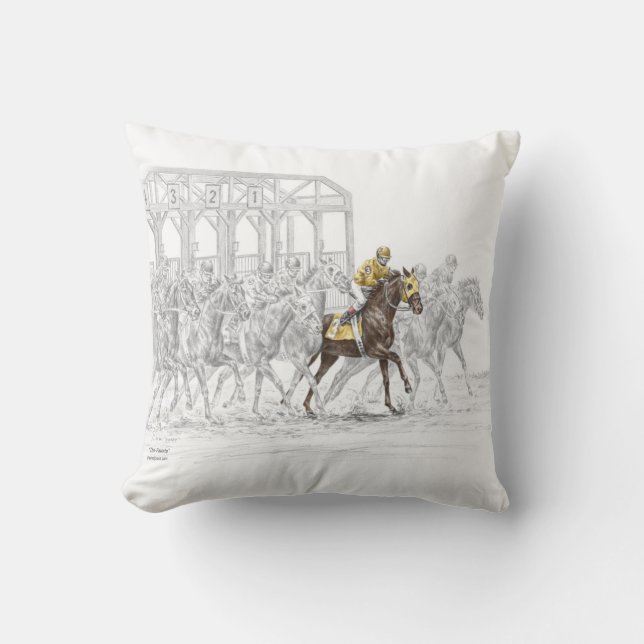 Horse Race Starting Gate Throw Pillow (Front)