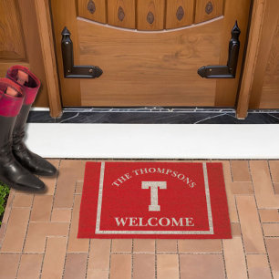 Horse Race Style Family Name Monogram Welcome Fiber Doormat