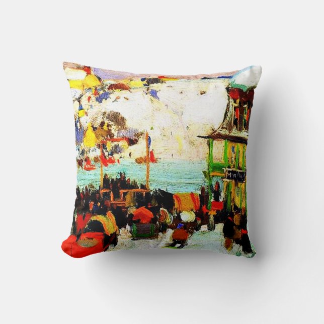 Horse Races in Winter by Clarence Gagnon Throw Pillow (Front)