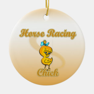Horse Racing Chick Ceramic Ornament