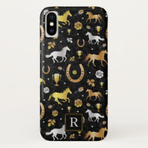 Horse Racing Derby Day Black Gold Pattern Monogram iPhone X Case