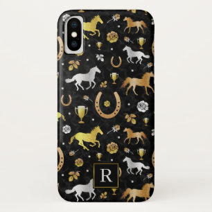 Horse Racing Derby Day Black Gold Pattern Monogram iPhone X Case