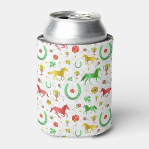 Horse Racing Derby Day Colorful Pattern + Monogram Can Cooler