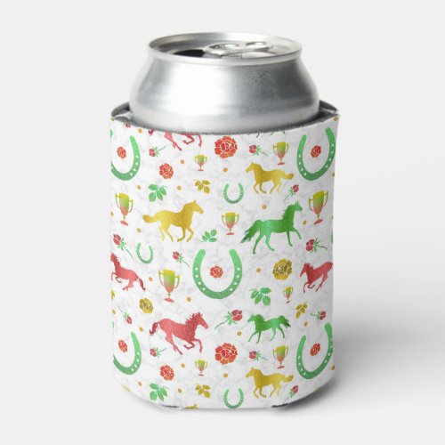 Horse Racing Derby Day Colorful Pattern  Monogram Can Cooler