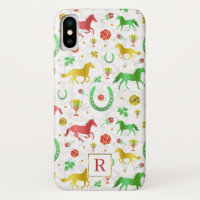 Horse Racing Derby Day Colorful Pattern + Monogram