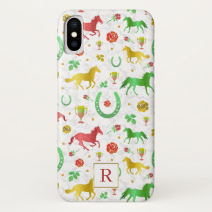 Horse Racing Derby Day Colorful Pattern + Monogram iPhone X Case