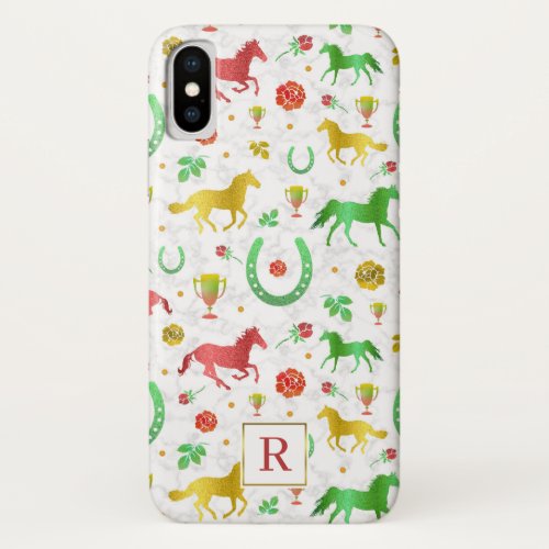 Horse Racing Derby Day Colorful Pattern  Monogram iPhone X Case