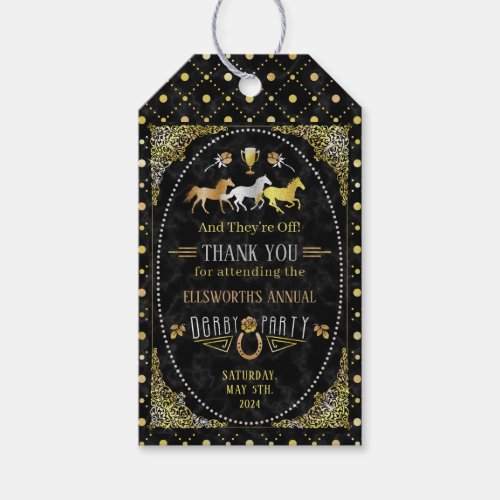 Horse Racing Derby Day Party Art Deco Black Gold Gift Tags