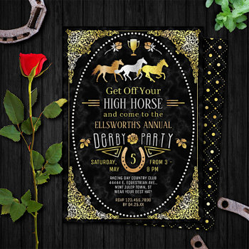 Horse Racing Derby Day Party Art Deco Black Gold Invitation by FancyCelebration at Zazzle