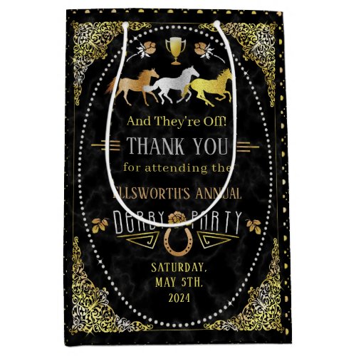 Horse Racing Derby Day Party Art Deco Black Gold Medium Gift Bag