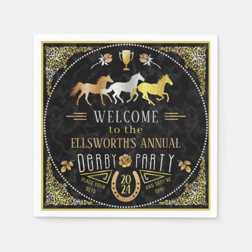 Horse Racing Derby Day Party Art Deco Black Gold Napkins