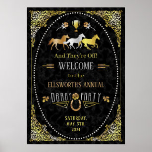 Horse Racing Derby Day Party Art Deco Black Gold Poster