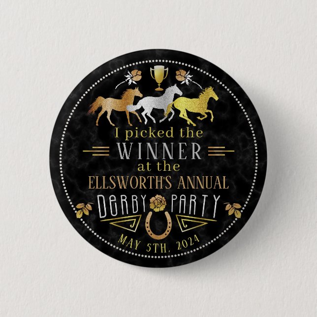 Horse Racing Derby Day Party Art Deco Winner Prize Button (Front)