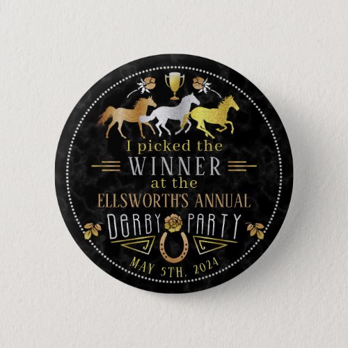 Horse Racing Derby Day Party Art Deco Winner Prize Button