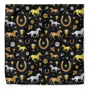 Horse Racing Derby Day Party Black Gold Pattern Bandana