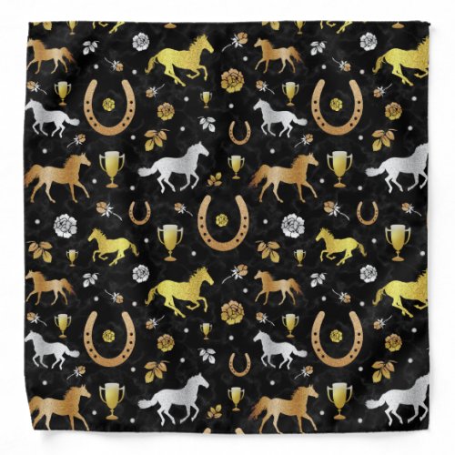 Horse Racing Derby Day Party Black Gold Pattern Bandana