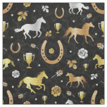Horse Racing Derby Day Party Black Gold Pattern Fabric