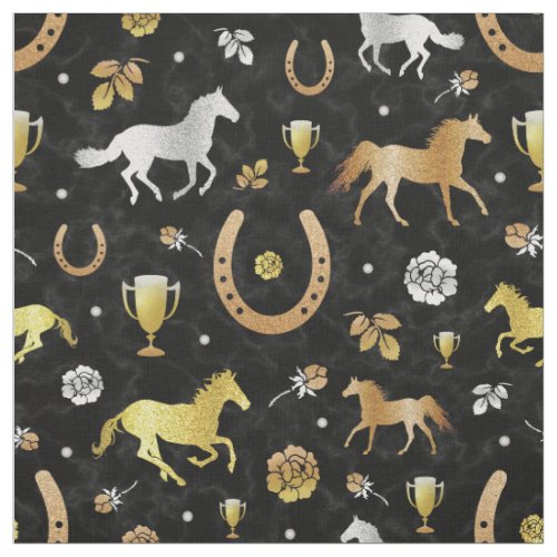 Horse Racing Derby Day Party Black Gold Pattern Fabric