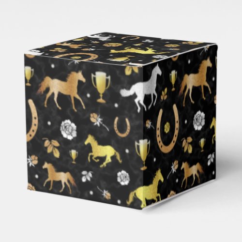 Horse Racing Derby Day Party Black Gold Pattern Favor Boxes
