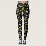 Horse Racing Derby Day Party Black Gold Pattern Leggings<br><div class="desc">Celebrate your favorite horse racing derby with this gorgeous pattern. The repeating design is made in shades of gold, silver, and bronze on black with a slight marble effect. The ornate pattern includes horses, trophies, horseshoes, and roses. Contact FancyCelebration for changes. See the matching party supplies and more here: https://www.zazzle.com/collections/horse_racing_derby_day_party_collection-119108502832802144...</div>