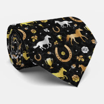 Horse Racing Derby Day Party Black Gold Pattern Neck Tie