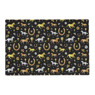 Horse Racing Derby Day Party Black Gold Pattern Placemat