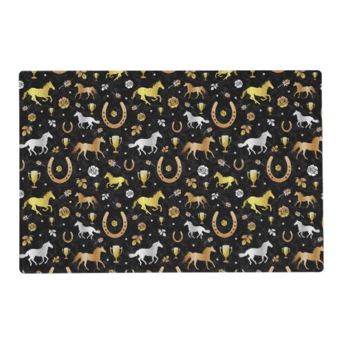 Horse Racing Derby Day Party Black Gold Pattern Placemat