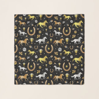 Horse Racing Derby Day Party Black Gold Pattern Scarf