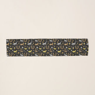 Horse Racing Derby Day Party Black Gold Pattern Scarf