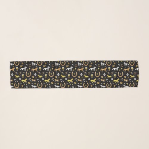 Horse Racing Derby Day Party Black Gold Pattern Scarf