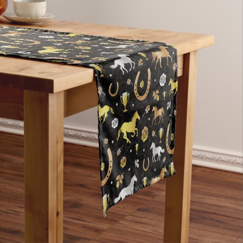Horse Racing Derby Day Party Black Gold Pattern Short Table Runner